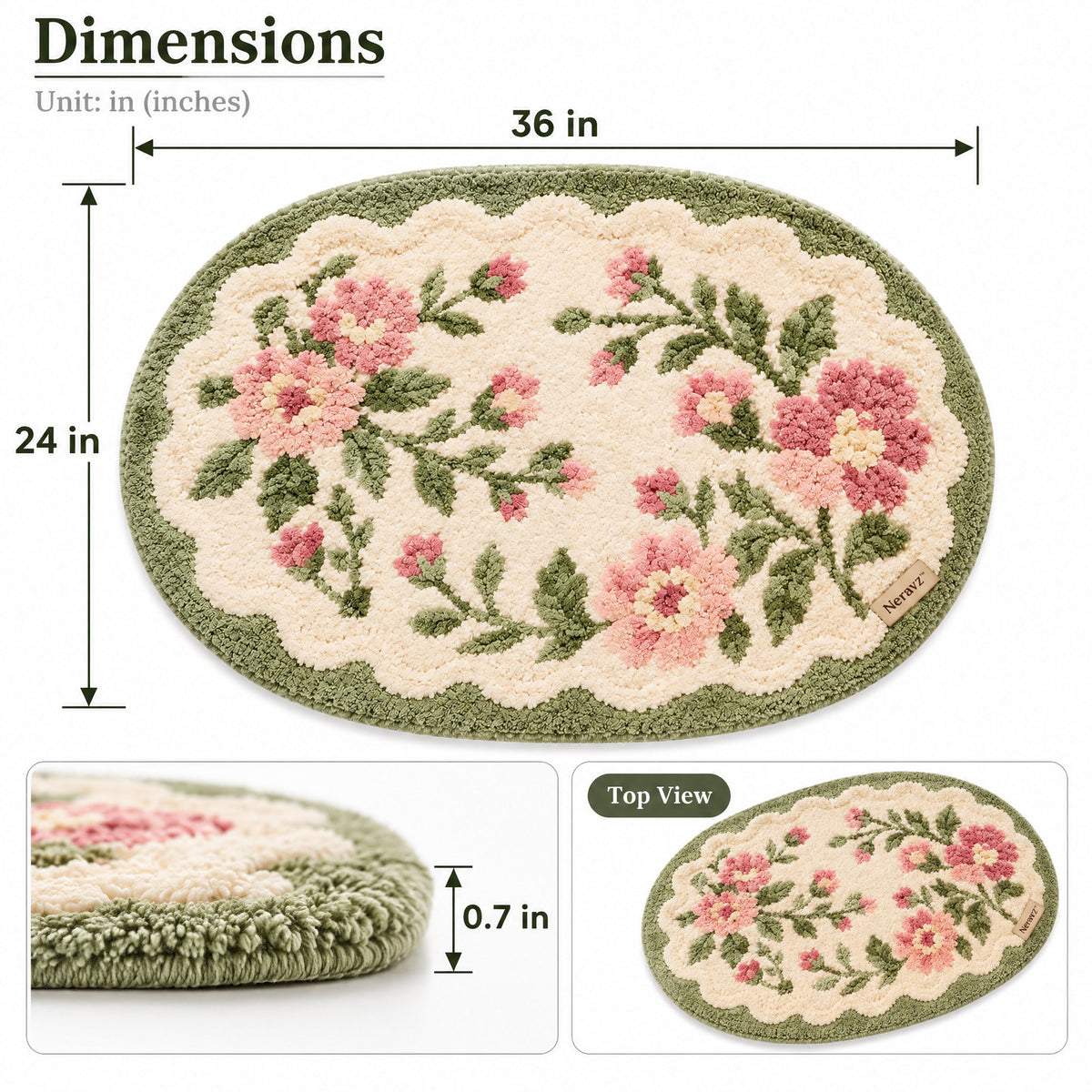 Neravz™ Vintage Rose Garden Oval Tufted Rug photo 2