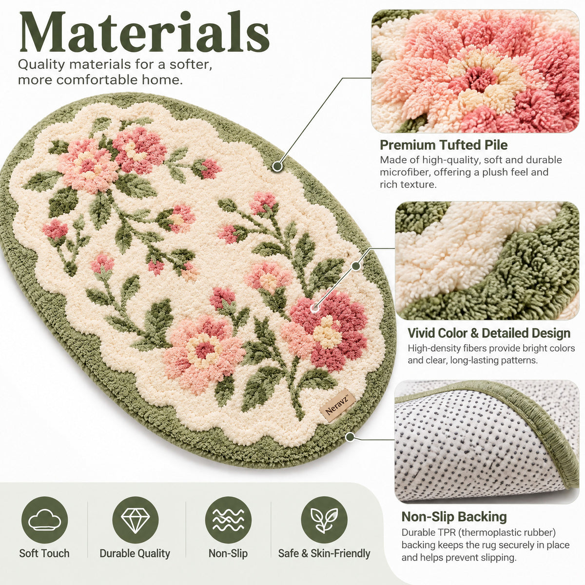 Neravz™ Vintage Rose Garden Oval Tufted Rug photo 3