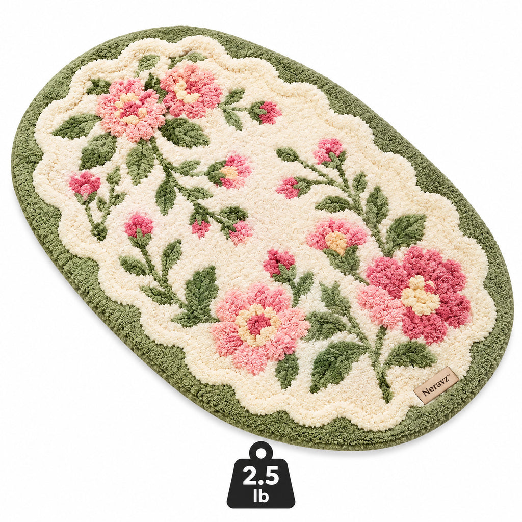 Neravz™ Vintage Rose Garden Oval Tufted Rug photo 4