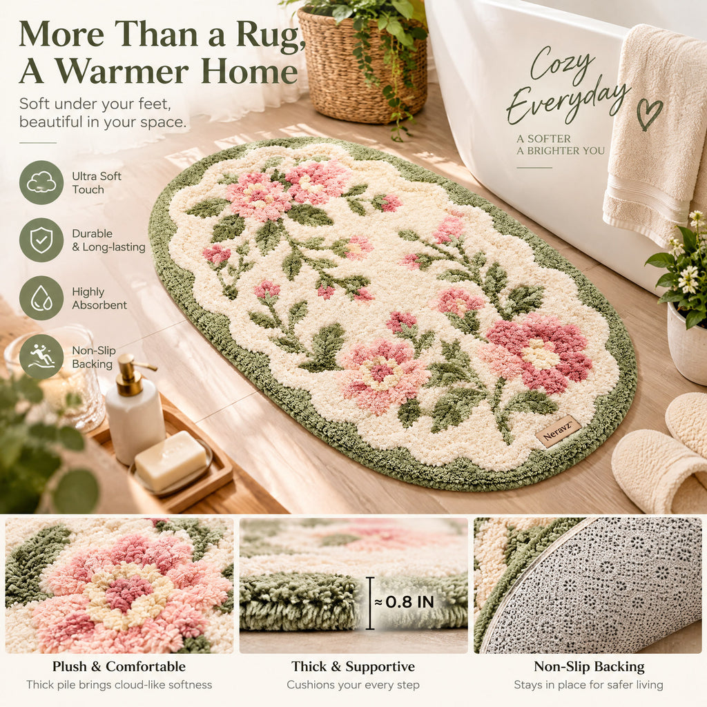 Neravz™ Vintage Rose Garden Oval Tufted Rug photo 5