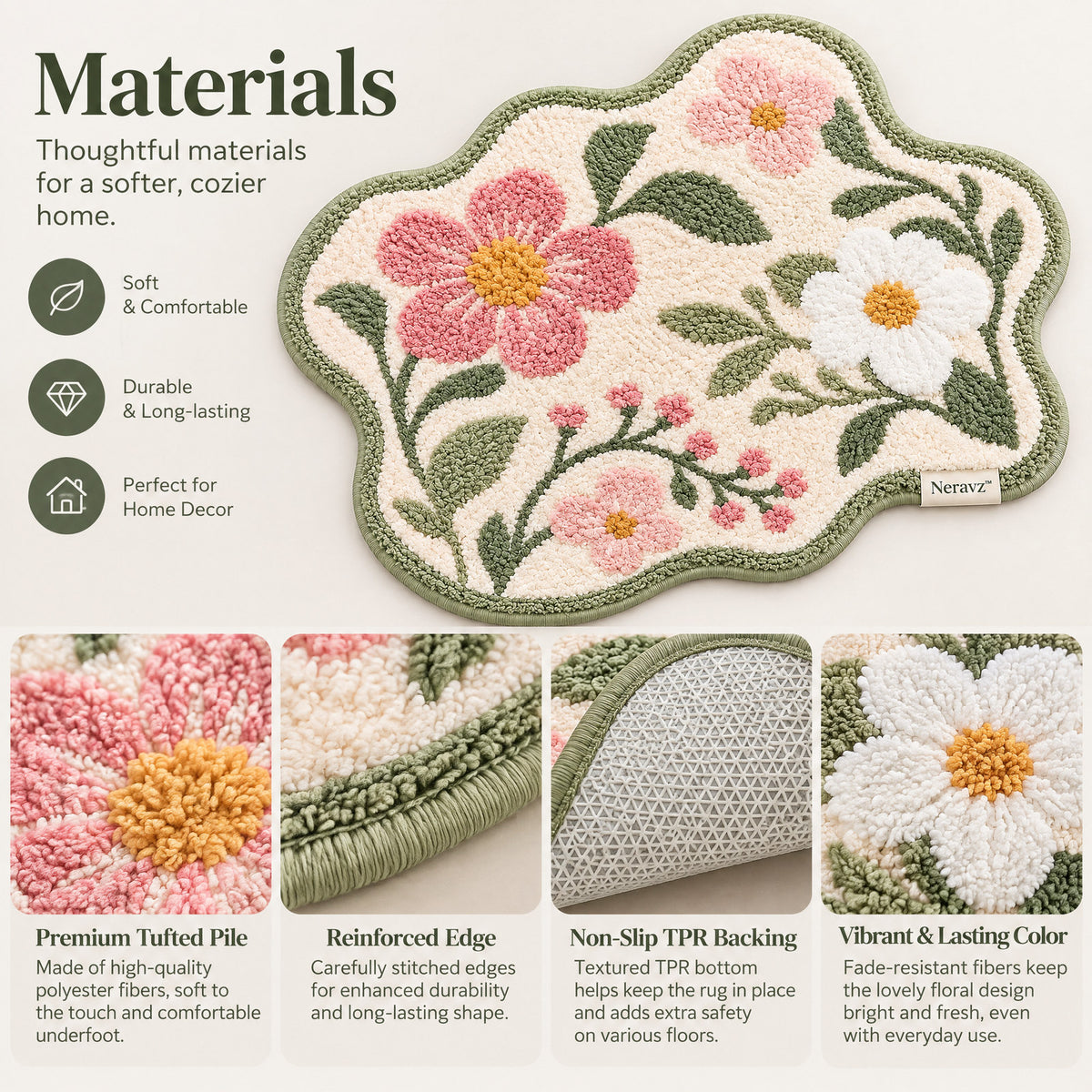 Neravz™ Cottage Wildflower Scalloped Accent Rug photo 3