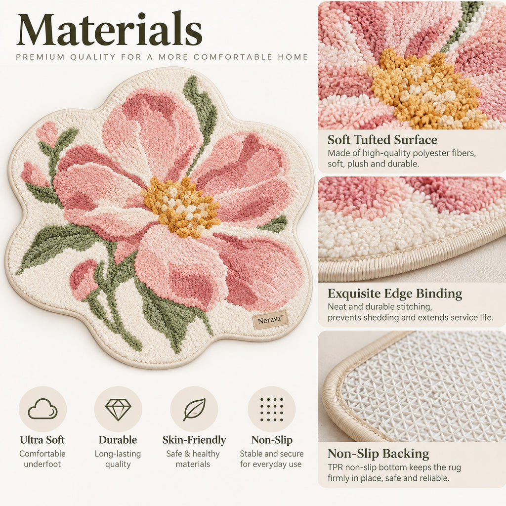 Neravz™ Pink Peony Blossom Shaped Tufted Accent Rug gallery 3