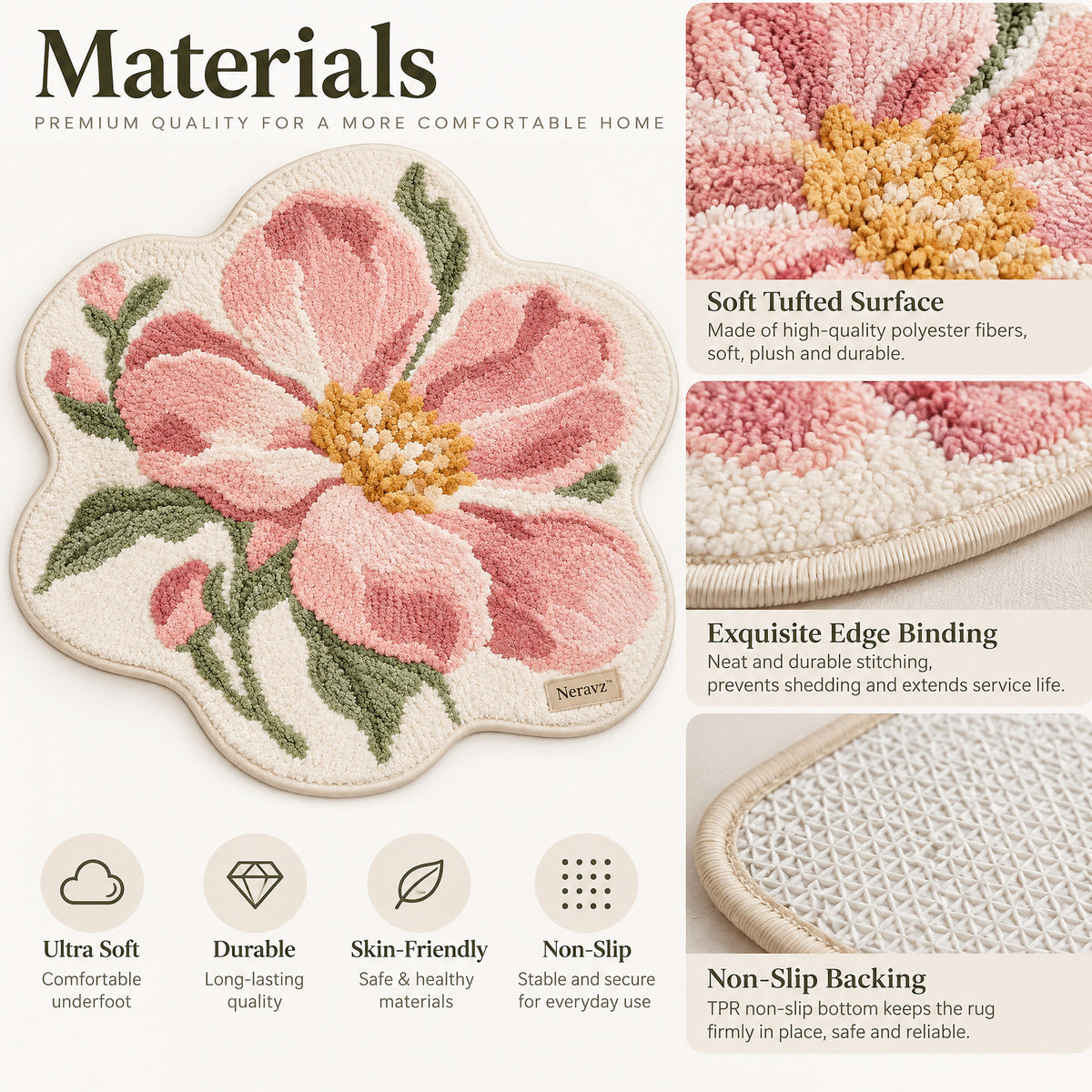Neravz™ Pink Peony Blossom Shaped Tufted Accent Rug gallery 3