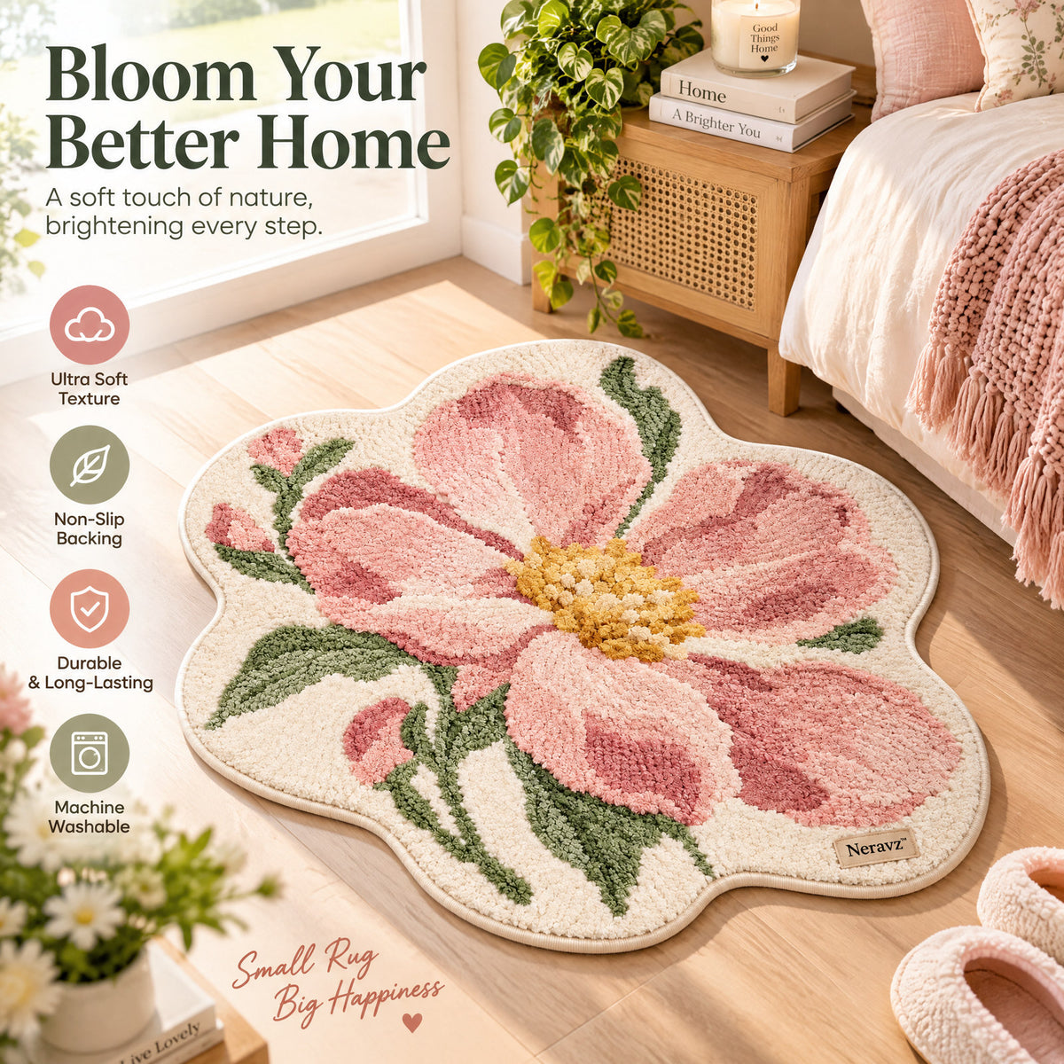 Neravz™ Pink Peony Blossom Shaped Tufted Accent Rug gallery 5