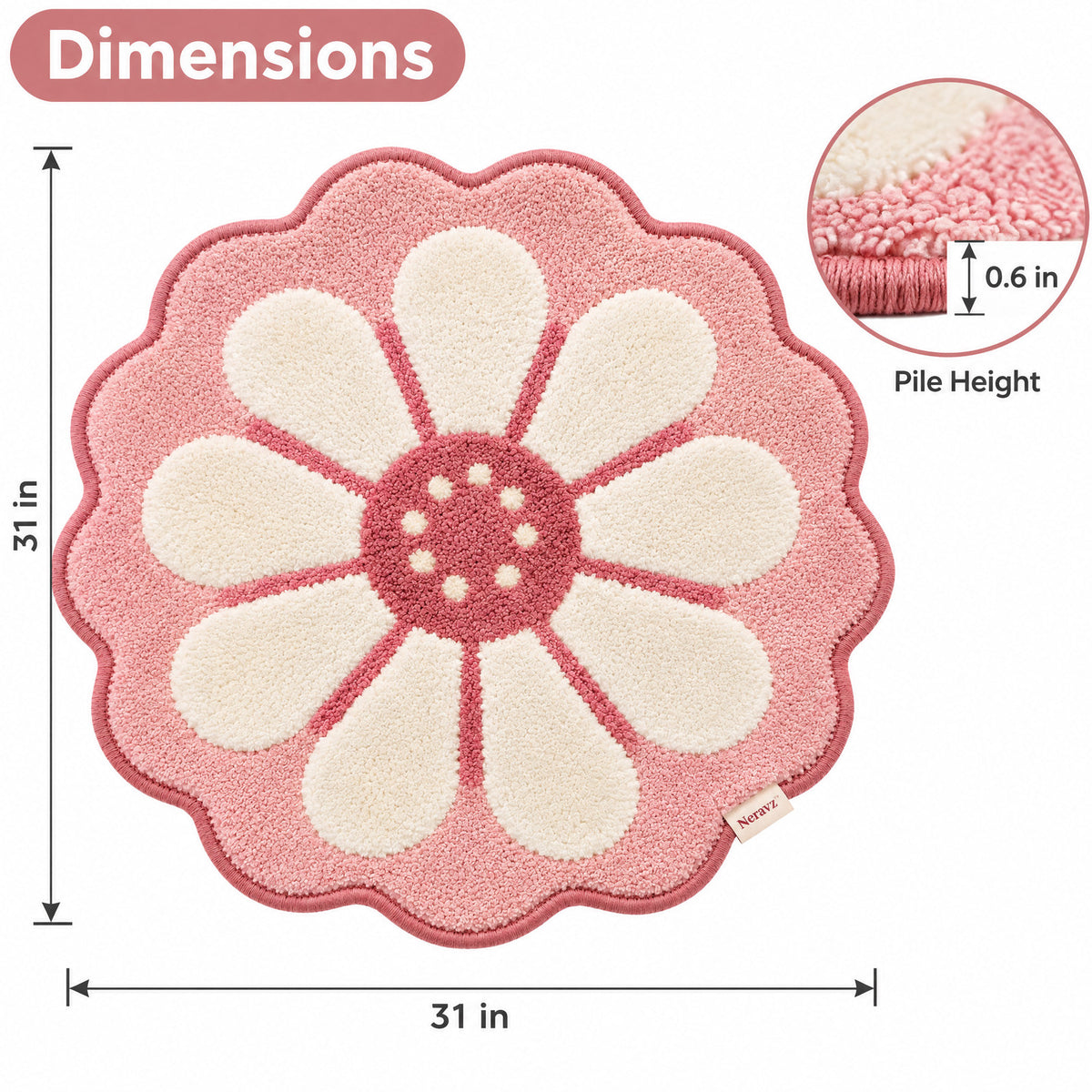 Neravz™ Blush Pink Daisy Flower Tufted Accent Rug gallery 2