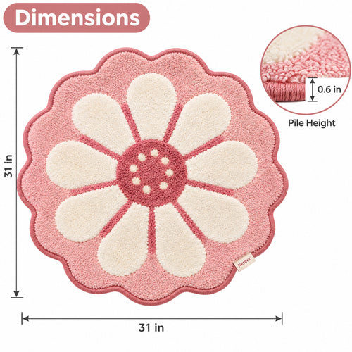 Neravz™ Blush Pink Daisy Flower Tufted Accent Rug gallery 2
