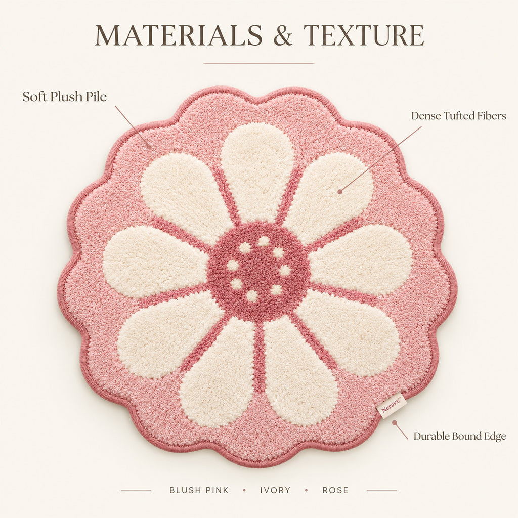 Neravz™ Blush Pink Daisy Flower Tufted Accent Rug gallery 3