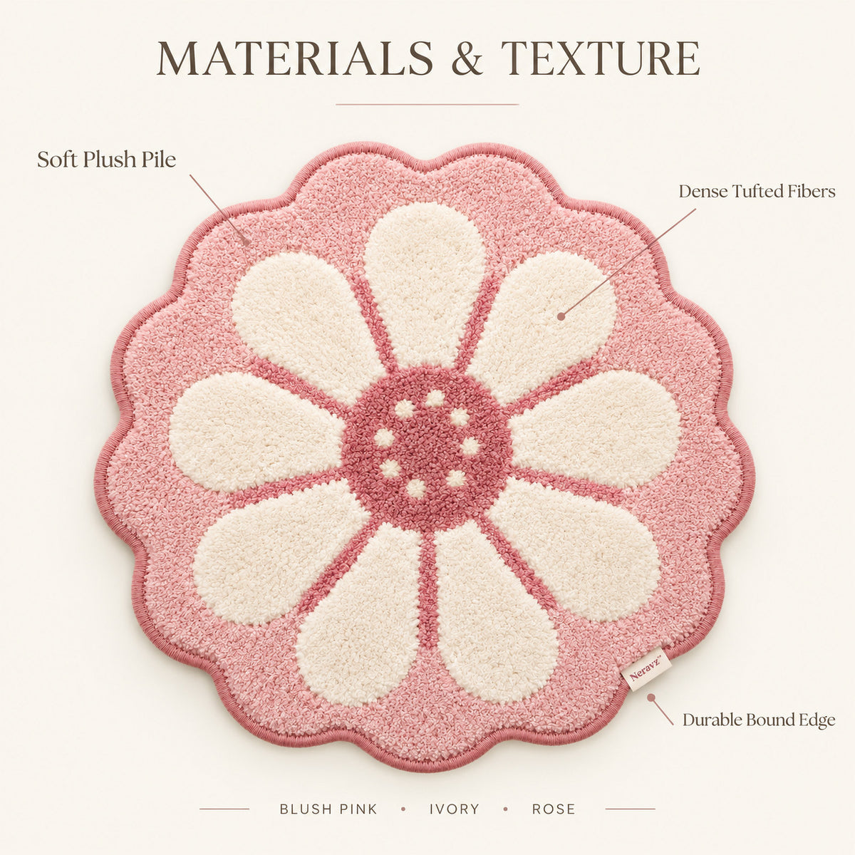Neravz™ Blush Pink Daisy Flower Tufted Accent Rug gallery 3