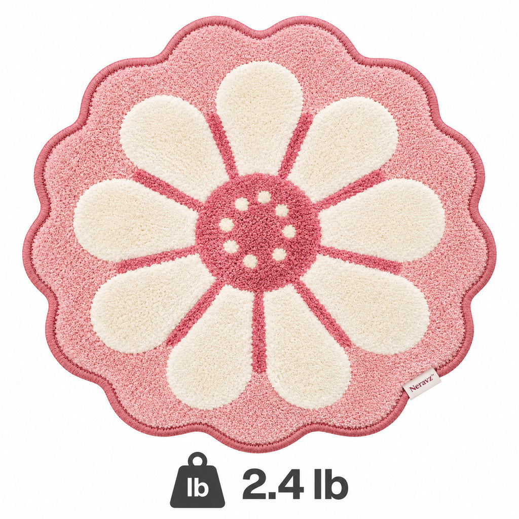 Neravz™ Blush Pink Daisy Flower Tufted Accent Rug gallery 4