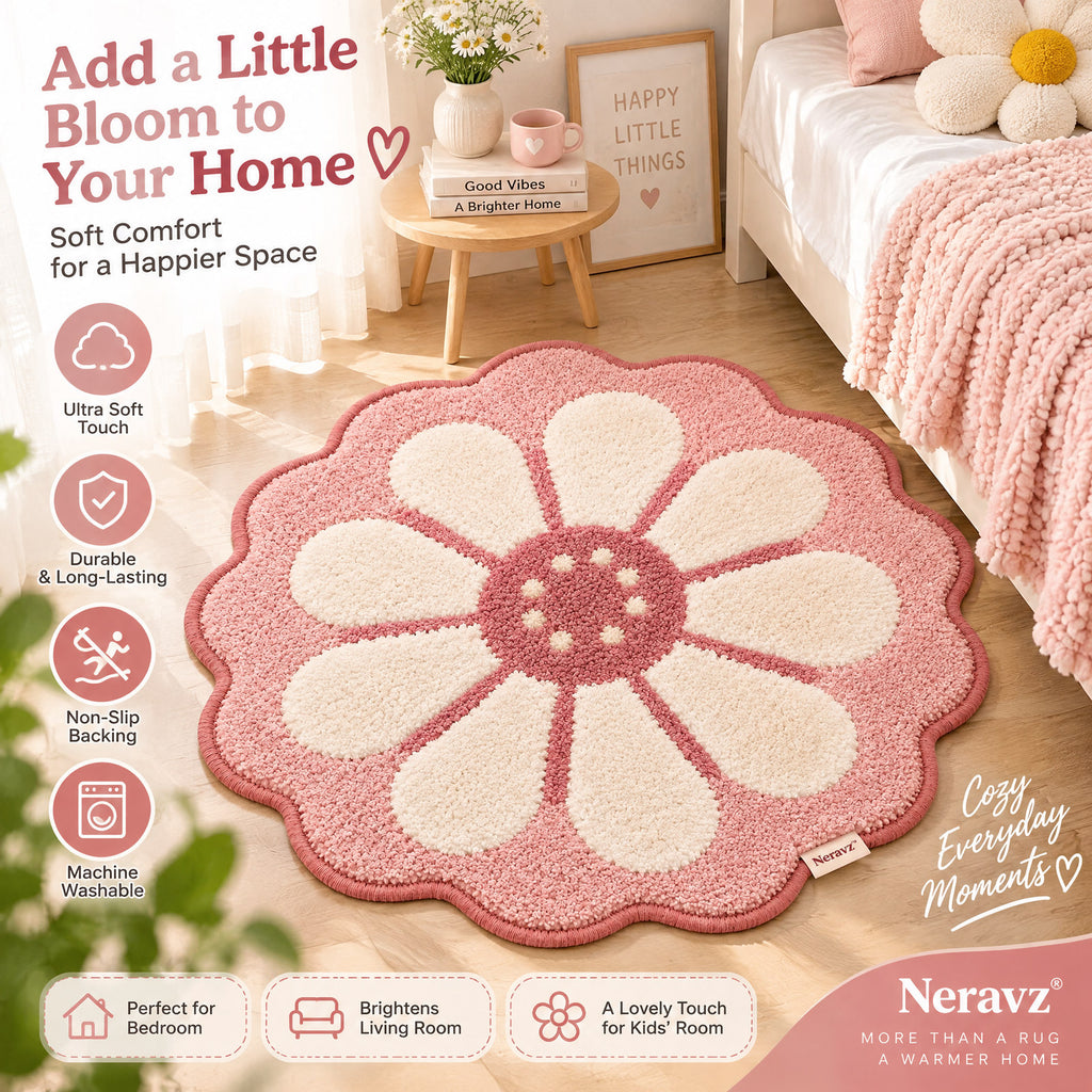 Neravz™ Blush Pink Daisy Flower Tufted Accent Rug gallery 5