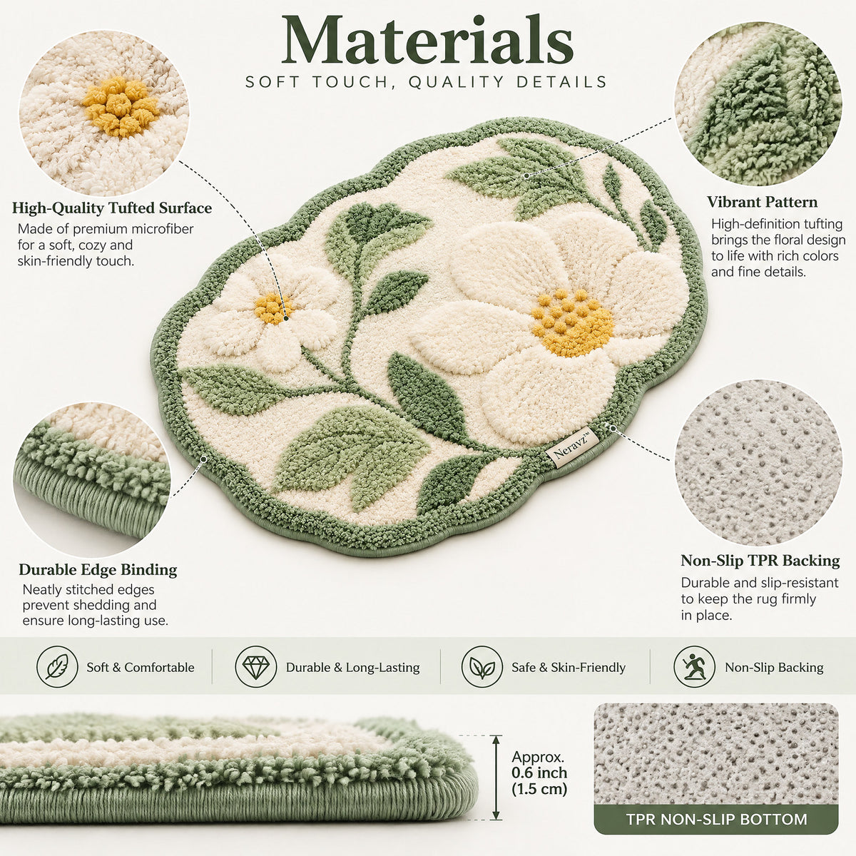 Neravz™ Ivory Daisy Botanical Garden Accent Rug photo 3