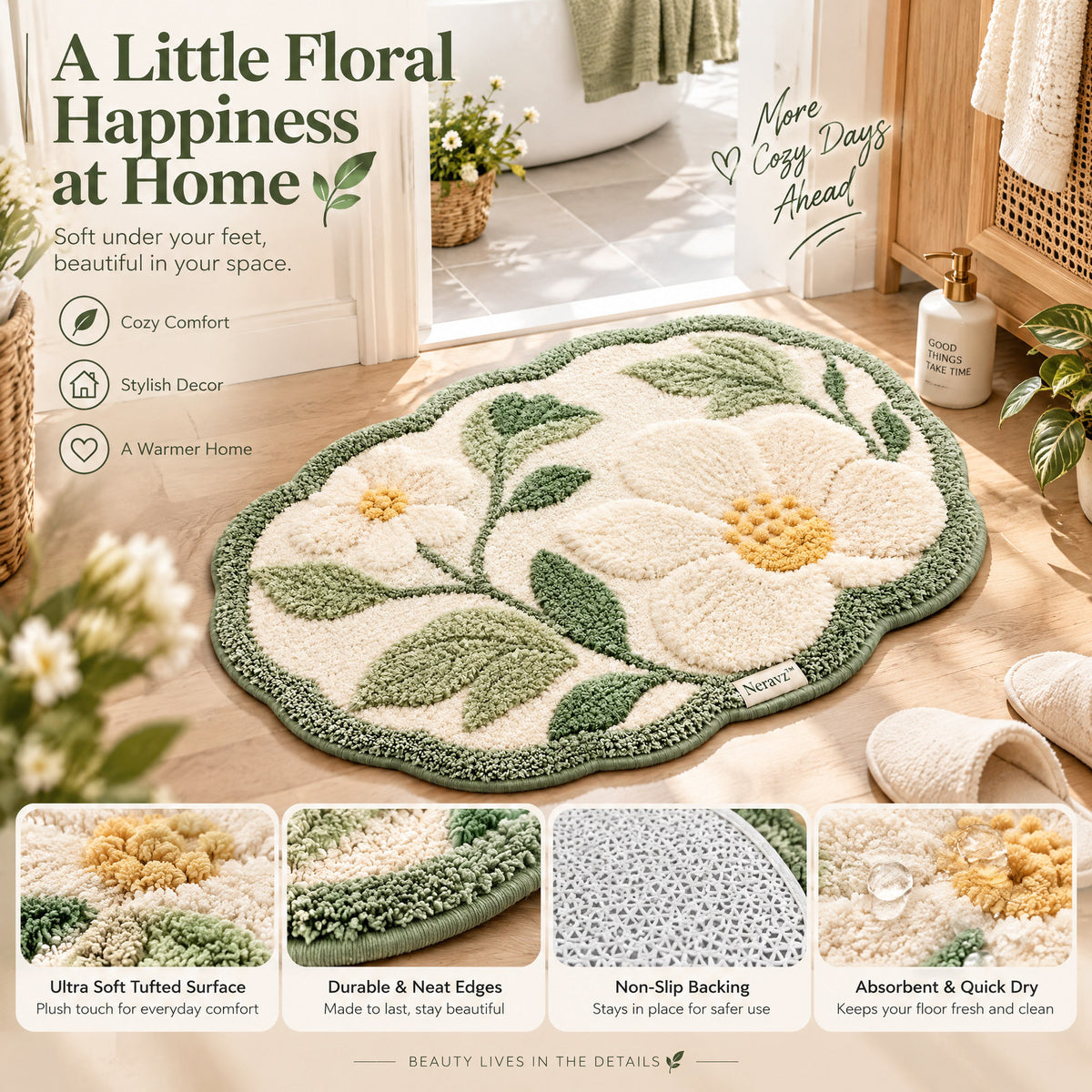 Neravz™ Ivory Daisy Botanical Garden Accent Rug photo 5