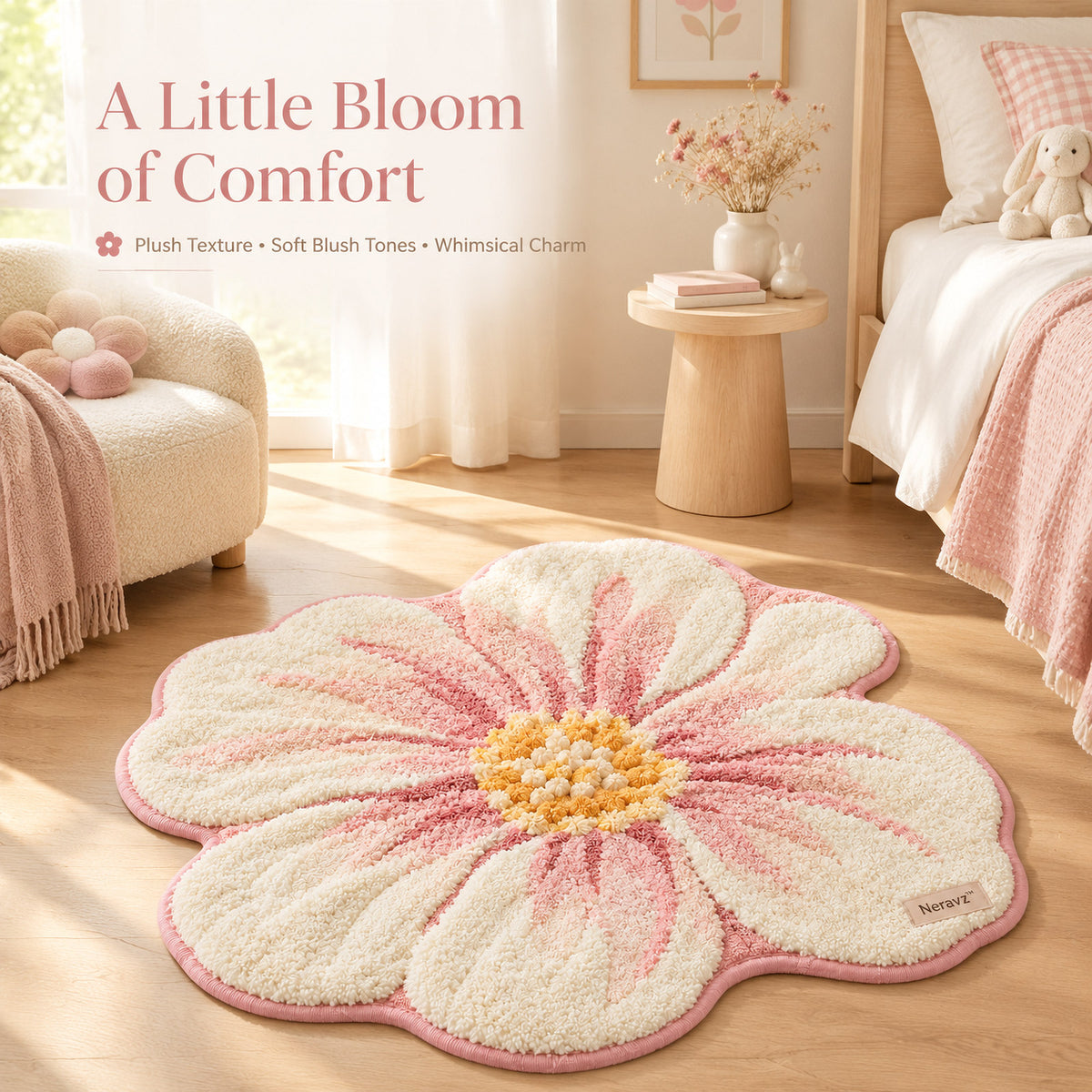 Neravz™ Blush Petal Blossom Flower Tufted Rug photo 5