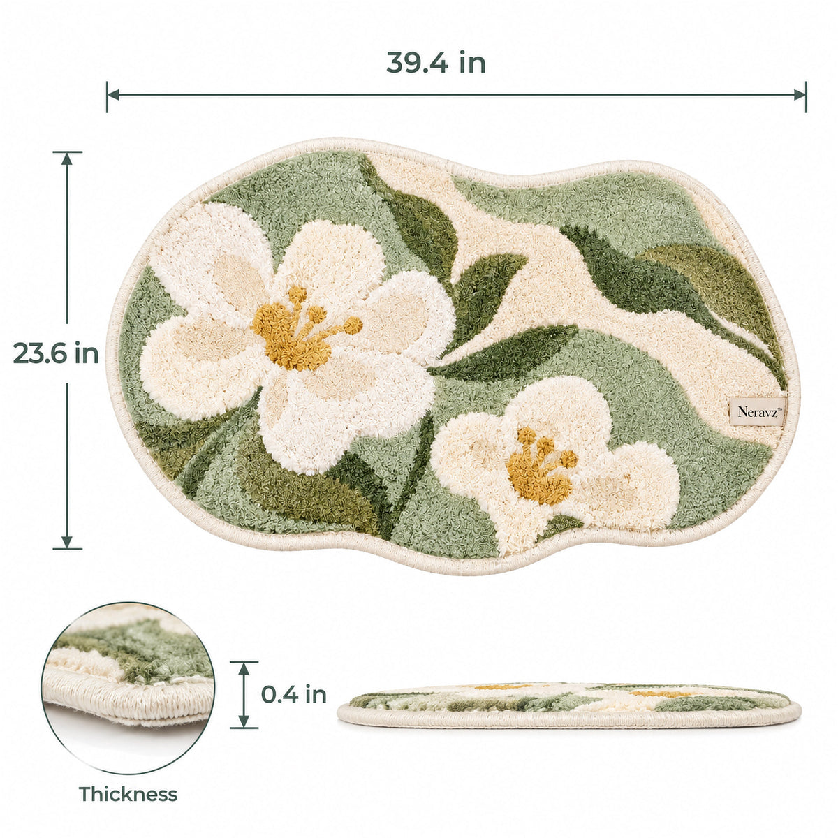 Neravz™ Sage Meadow White Blossom Tufted Accent Rug gallery 2