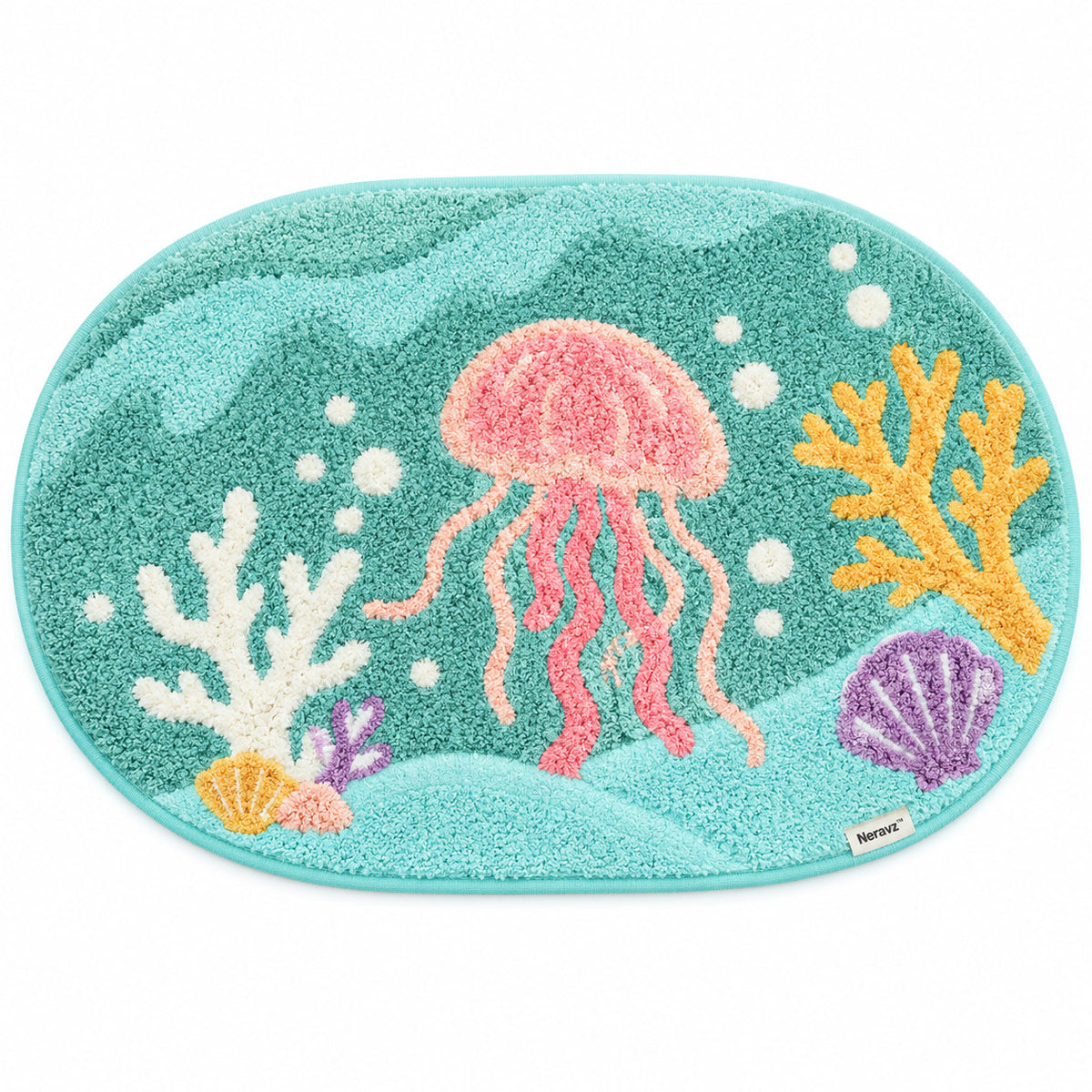 Neravz™ Seafoam Jellyfish Ocean Tufted Accent Rug gallery 1