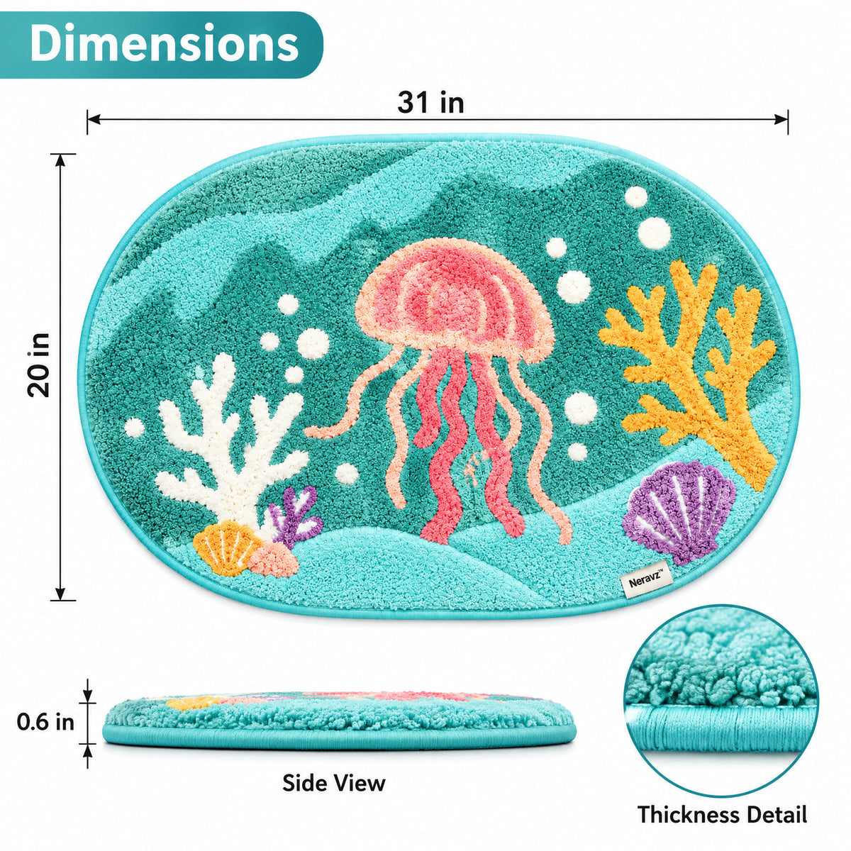 Neravz™ Seafoam Jellyfish Ocean Tufted Accent Rug gallery 2