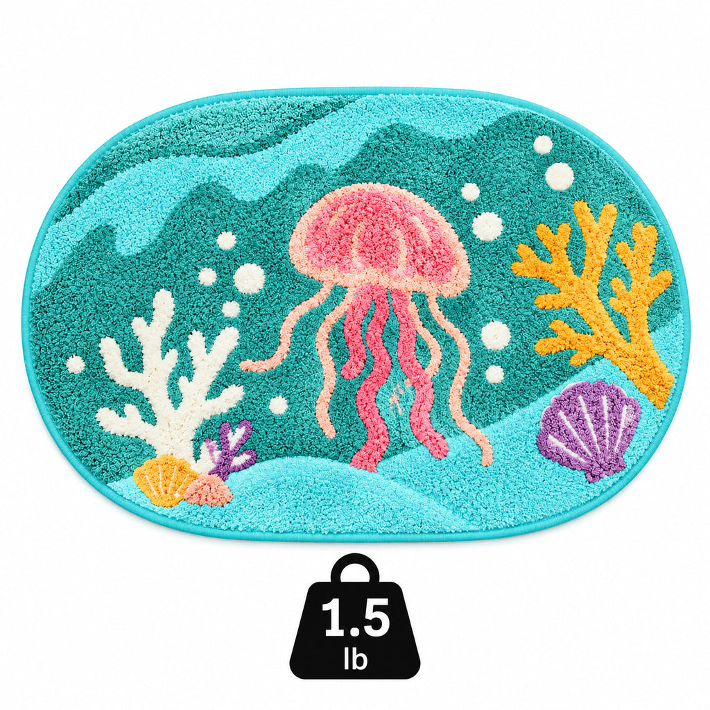 Neravz™ Seafoam Jellyfish Ocean Tufted Accent Rug gallery 4
