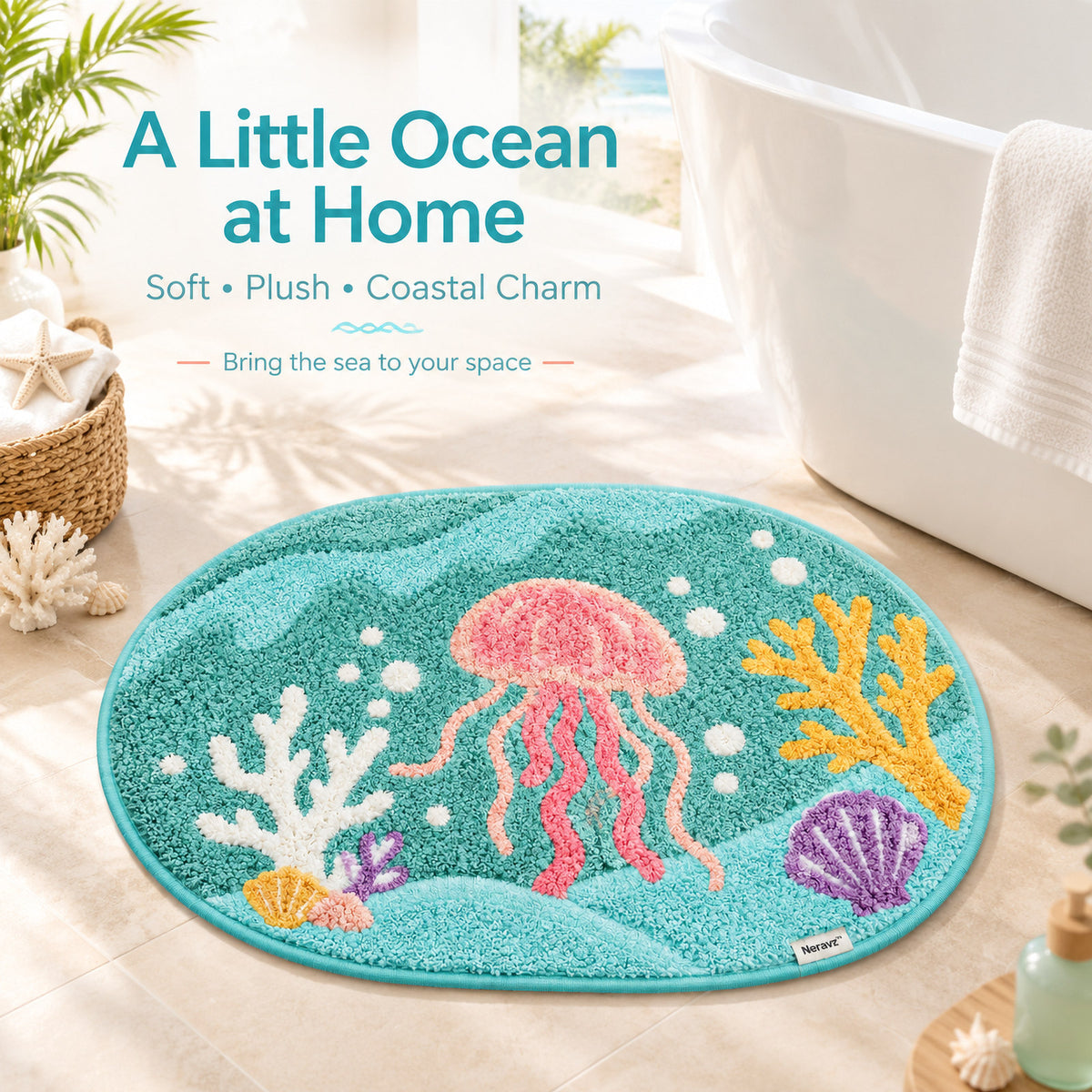Neravz™ Seafoam Jellyfish Ocean Tufted Accent Rug gallery 5